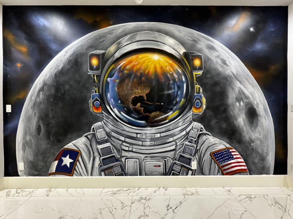 Custom astronaut mural painted in Houston Texas by SALCREATIONS